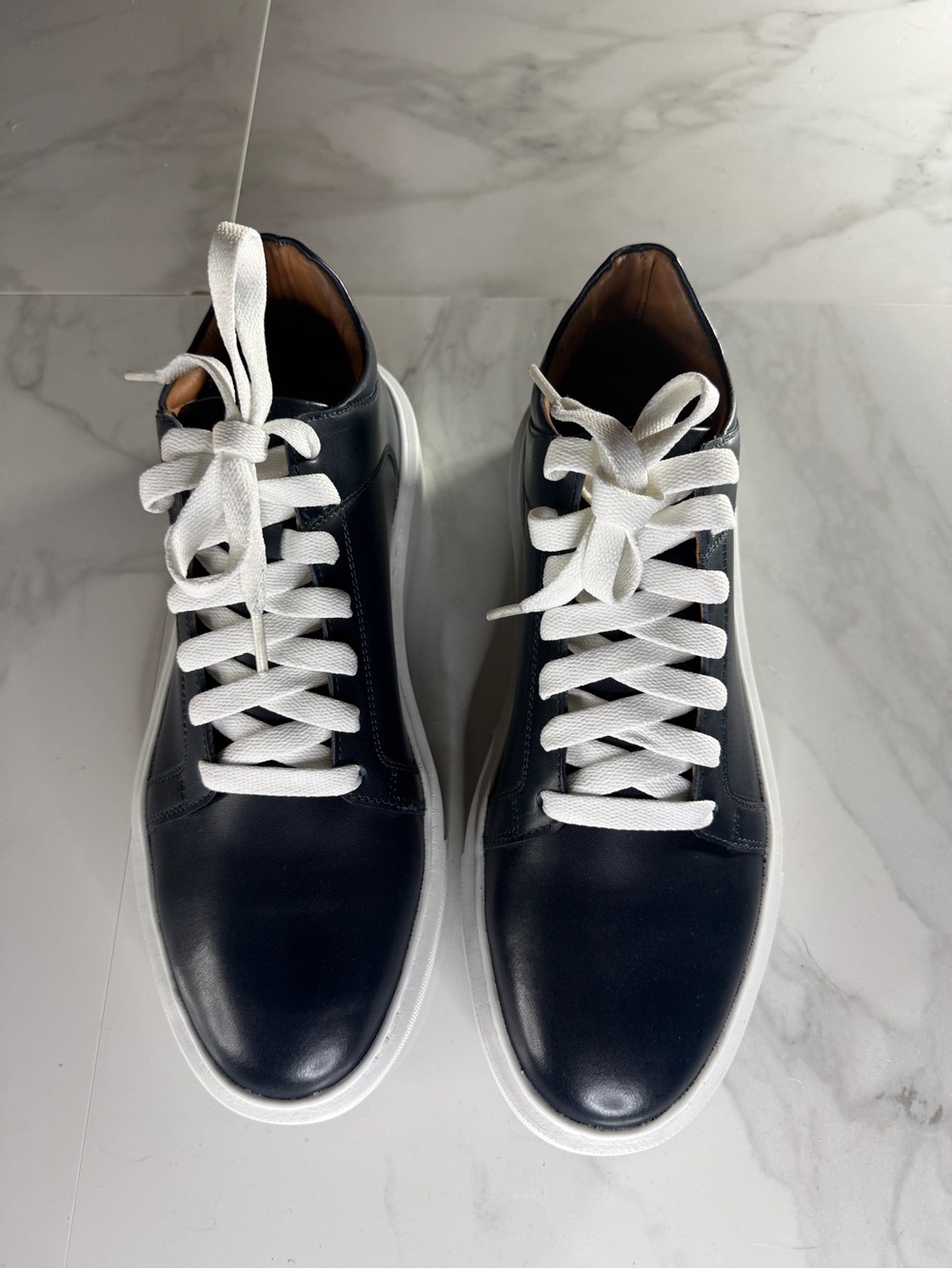Men's Leather Sneakers in Black with White Soles and Laces
